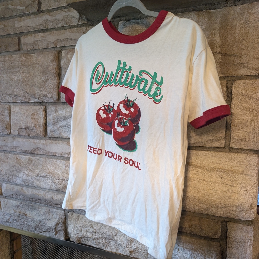 Cultivate 'Feed Your Soul'  Ringer Tee - White with Red Trim